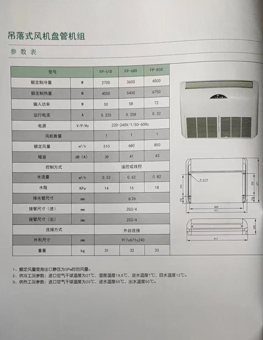 吊落式風(fēng)機(jī)盤管，坐吊式空調(diào)器，生產(chǎn)廠家參數(shù)/規(guī)格(圖1)